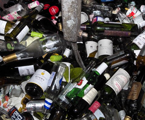 Inside a bottle bank