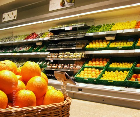 Supermarket fruit and veg display