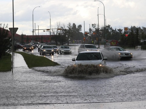 Cars on a flooded road